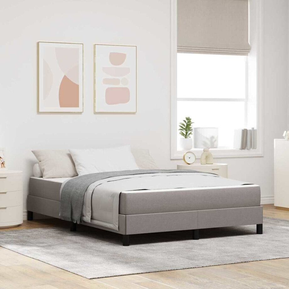 vidaXL Boxspring bed Anders Taupe 160 x 200 cm Stof afbeelding 1