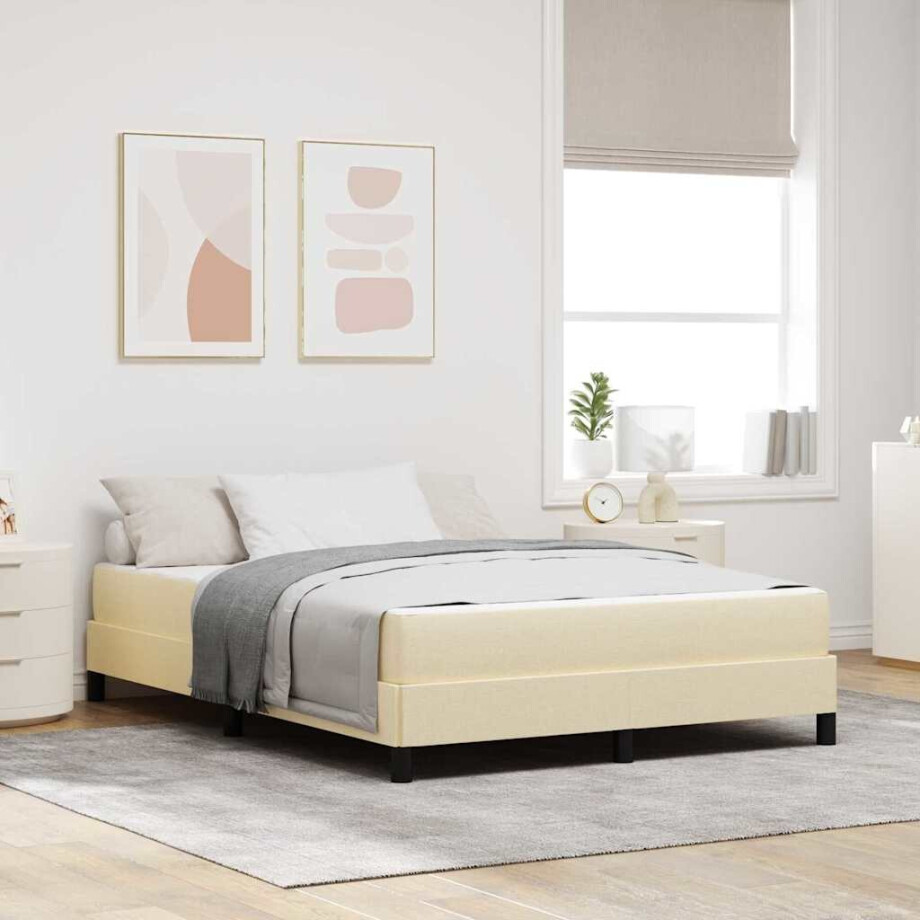 vidaXL Boxspringbed met matras Crème 160 x 200 cm Stof afbeelding 1