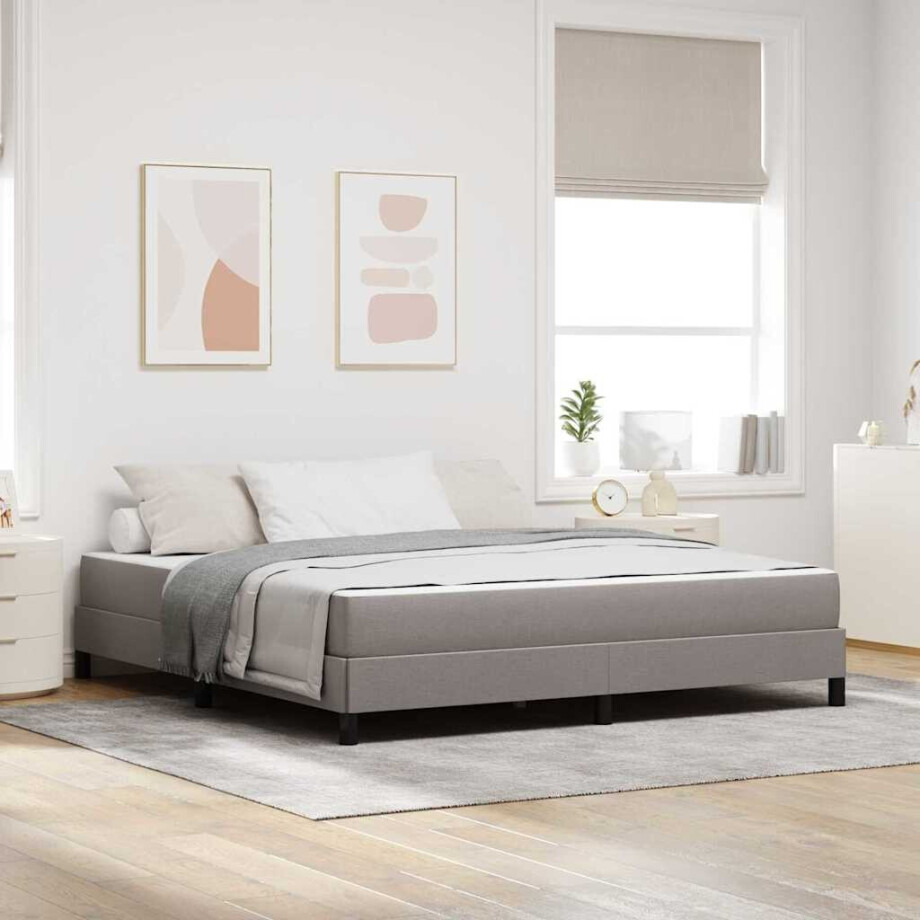 vidaXL Boxspringbed met matras Taupe 180 x 200 cm Stof afbeelding 1