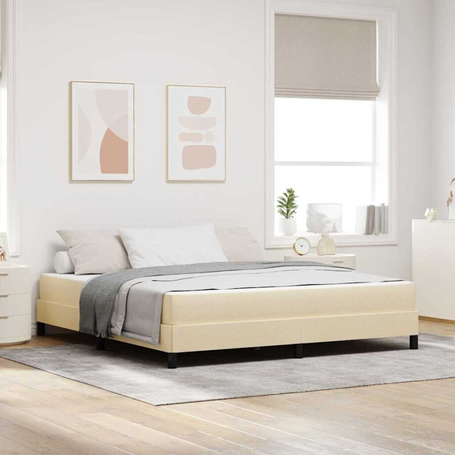 vidaXL Boxspringbed met matras Crème 180 x 200 cm Stof vidaXL Boxspringbed met matras Crème 180 x 200 cm Stof afbeelding 1