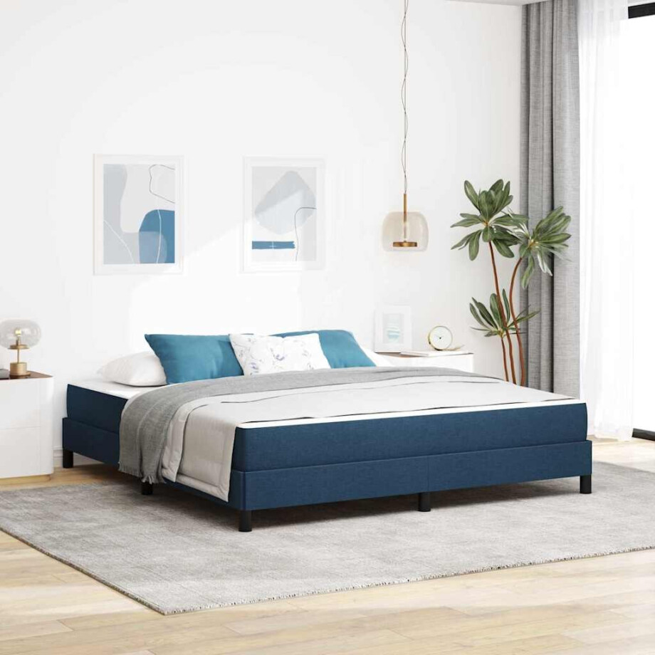 vidaXL Boxspringbed met matras Blauw 180 x 200 cm Stof afbeelding 1