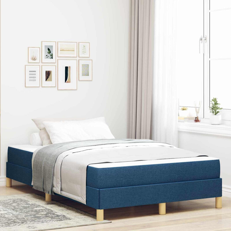 vidaXL Boxspringbed met matras Blauw 120 x 200 cm Stof afbeelding 1