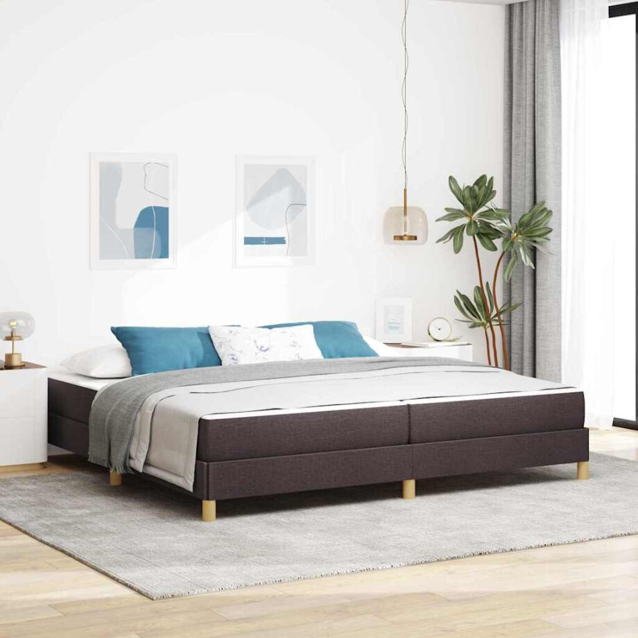 vidaXL Boxspring bed Bruin 200 x 200 cm Stof, Engineered Hout vidaXL Boxspring bed Bruin 200 x 200 cm Stof, Engineered Hout afbeelding 1