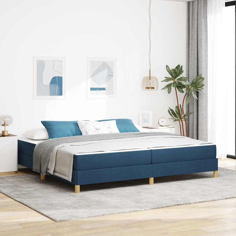 vidaXL Boxspringbed met matras Blauw 200 x 200 cm Stof vidaXL Boxspringbed met matras Blauw 200 x 200 cm Stof afbeelding 1