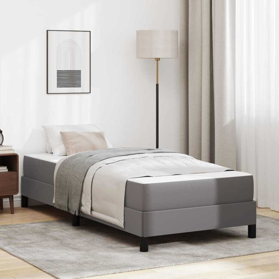 vidaXL Bedframe met matras Grijs 90 x 190 cm Stof afbeelding 1