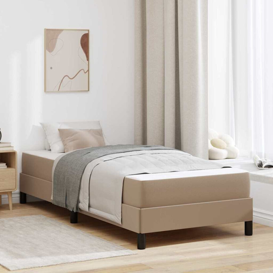 vidaXL Bedframe met matras Cappuccino 90 x 200 cm Stof afbeelding 1