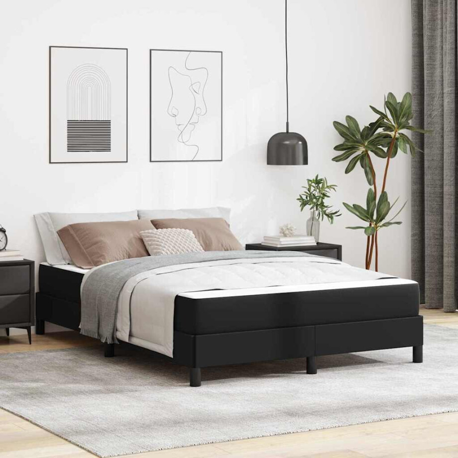 vidaXL Bedframe met matras Zwart 140 x 190 cm Stof afbeelding 1