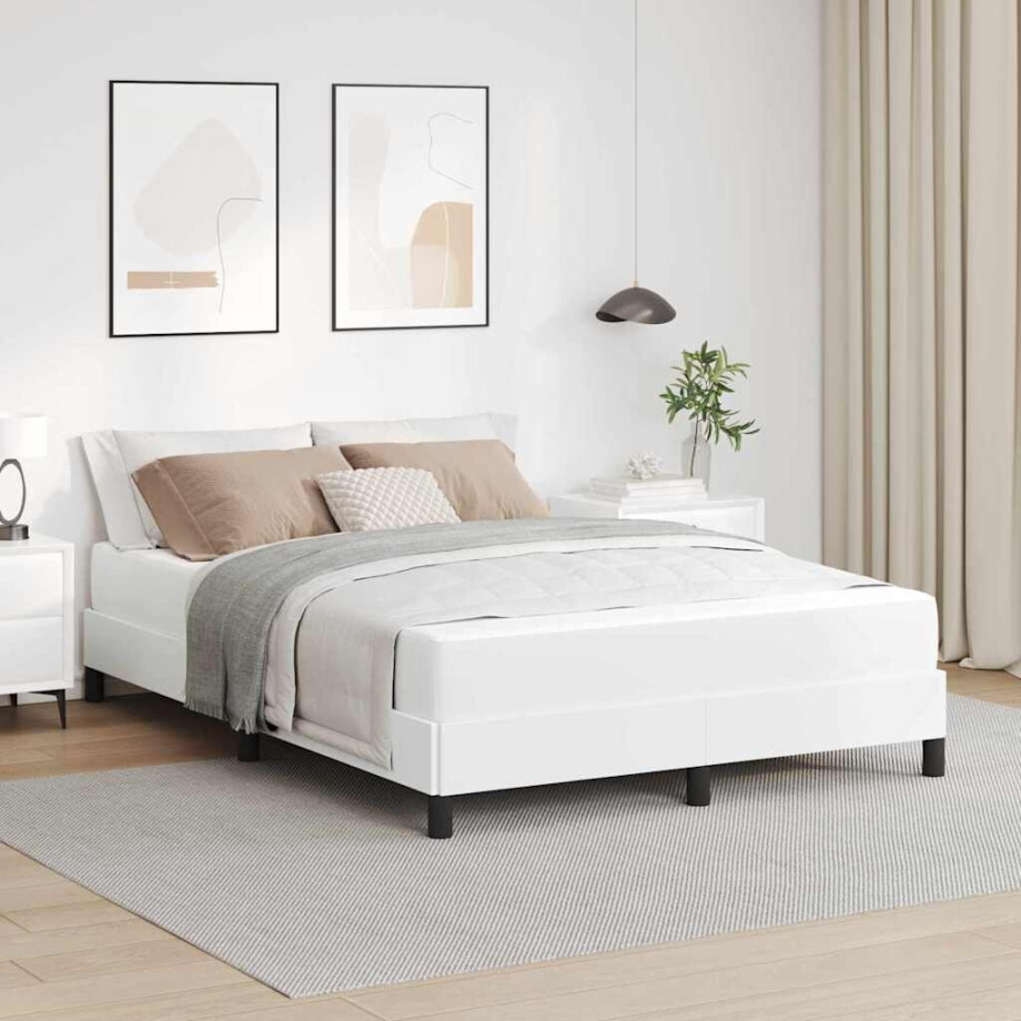 vidaXL Bedframe met matras Puur Wit 140 x 200 cm Stof vidaXL Bedframe met matras Puur Wit 140 x 200 cm Stof afbeelding 1