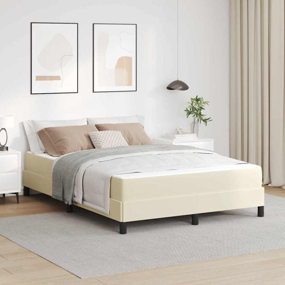 vidaXL Bedframe met matras Crème 140 x 200 cm Stof afbeelding 1