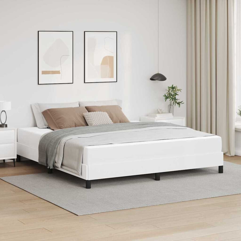 vidaXL Bedframe met matras Puur Wit 180 x 200 cm Stof afbeelding 1