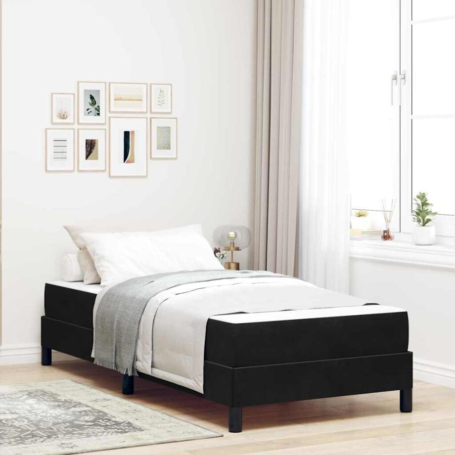 vidaXL Boxspringbed met matras Zwart 100 x 200 cm Stof afbeelding 1