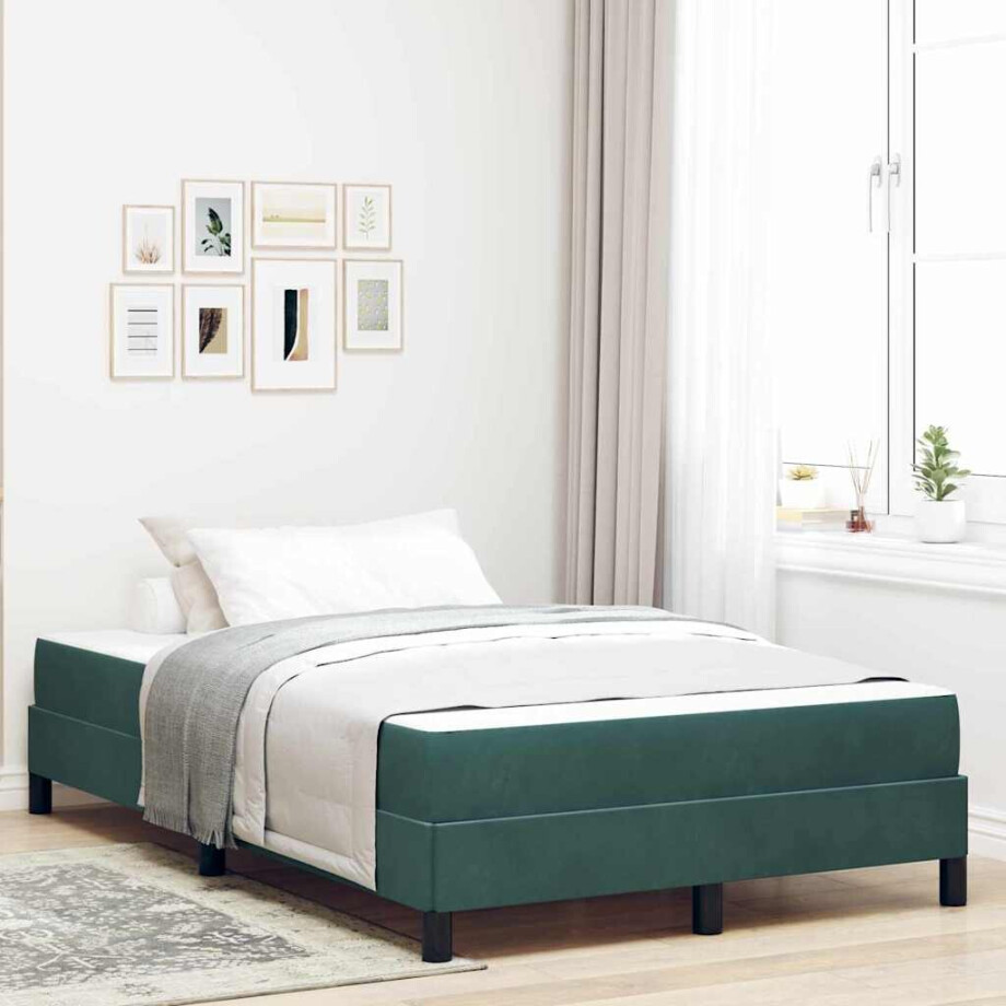vidaXL Boxspringbed met matras Donkergroen 120 x 190 cm Stof vidaXL Boxspringbed met matras Donkergroen 120 x 190 cm Stof afbeelding 1