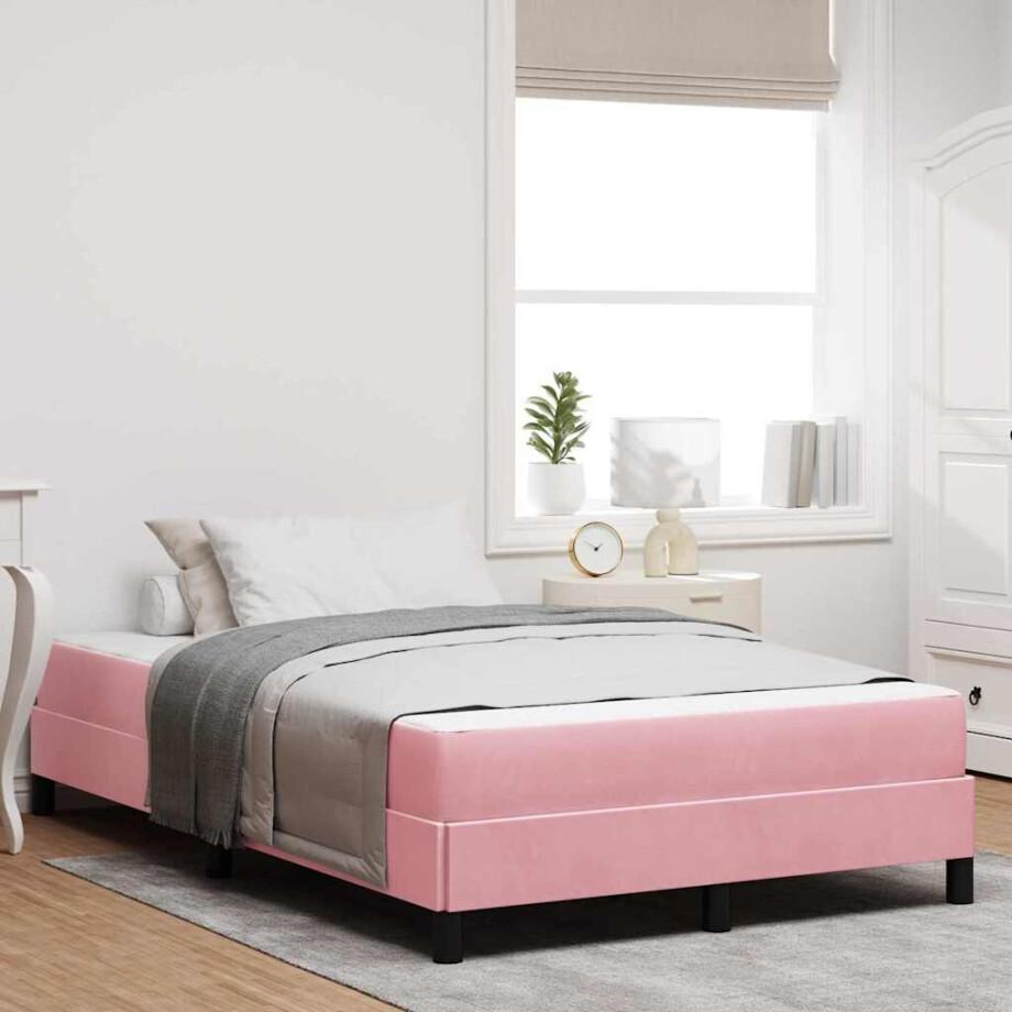 vidaXL Boxspringbed met matras Roze 120 x 200 cm Stof afbeelding 1