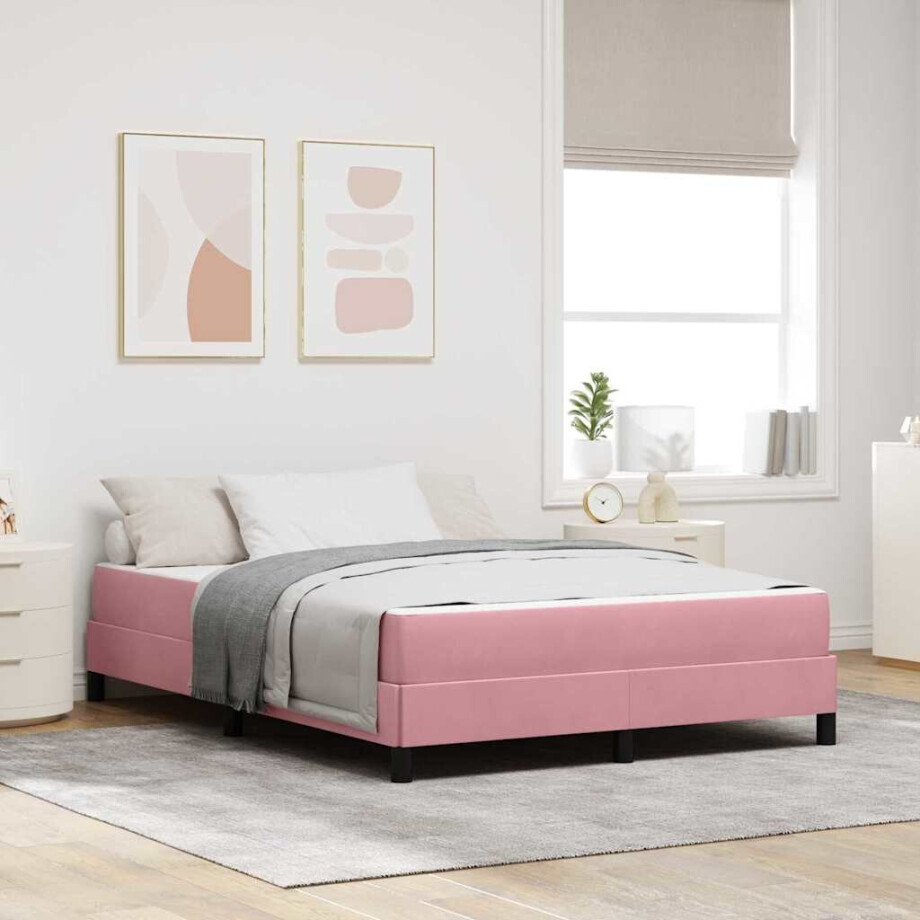 vidaXL Boxspringbed met matras Roze 140 x 190 cm Stof vidaXL Boxspringbed met matras Roze 140 x 190 cm Stof afbeelding 1