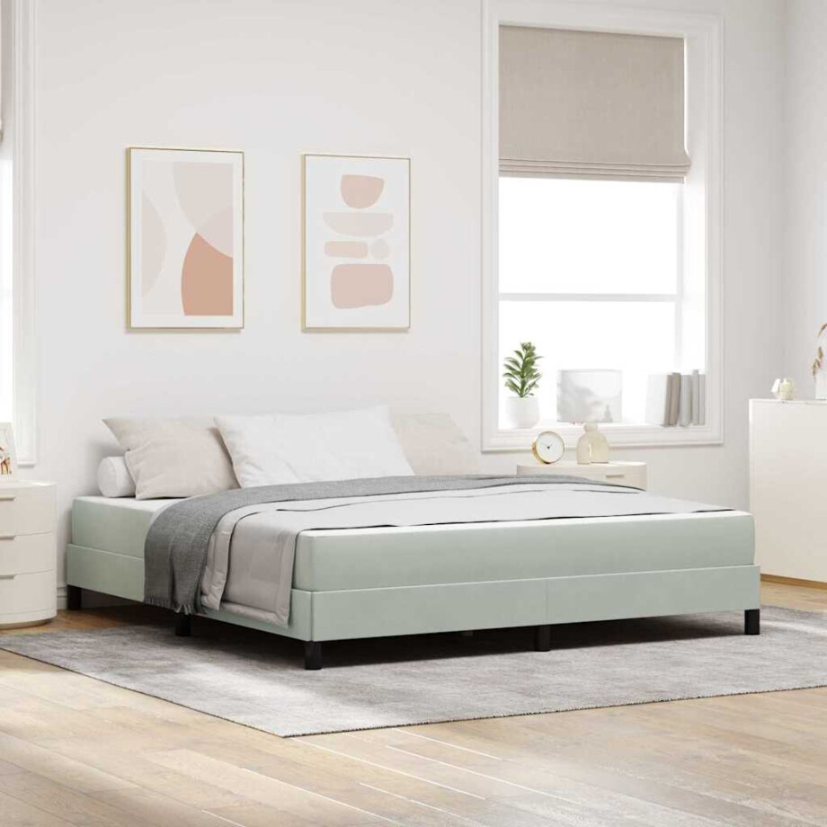 vidaXL Boxspringbed met matras Lichtgrijs 180 x 200 cm Stof afbeelding 1