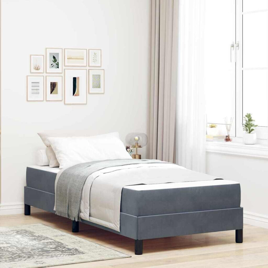 vidaXL Boxspringbed met matras Donkergrijs 80 x 210 cm Stof afbeelding 1
