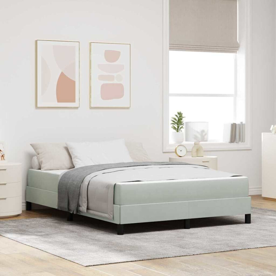 vidaXL Boxspringbed met matras Lichtgrijs 160 x 210 cm Stof afbeelding 1