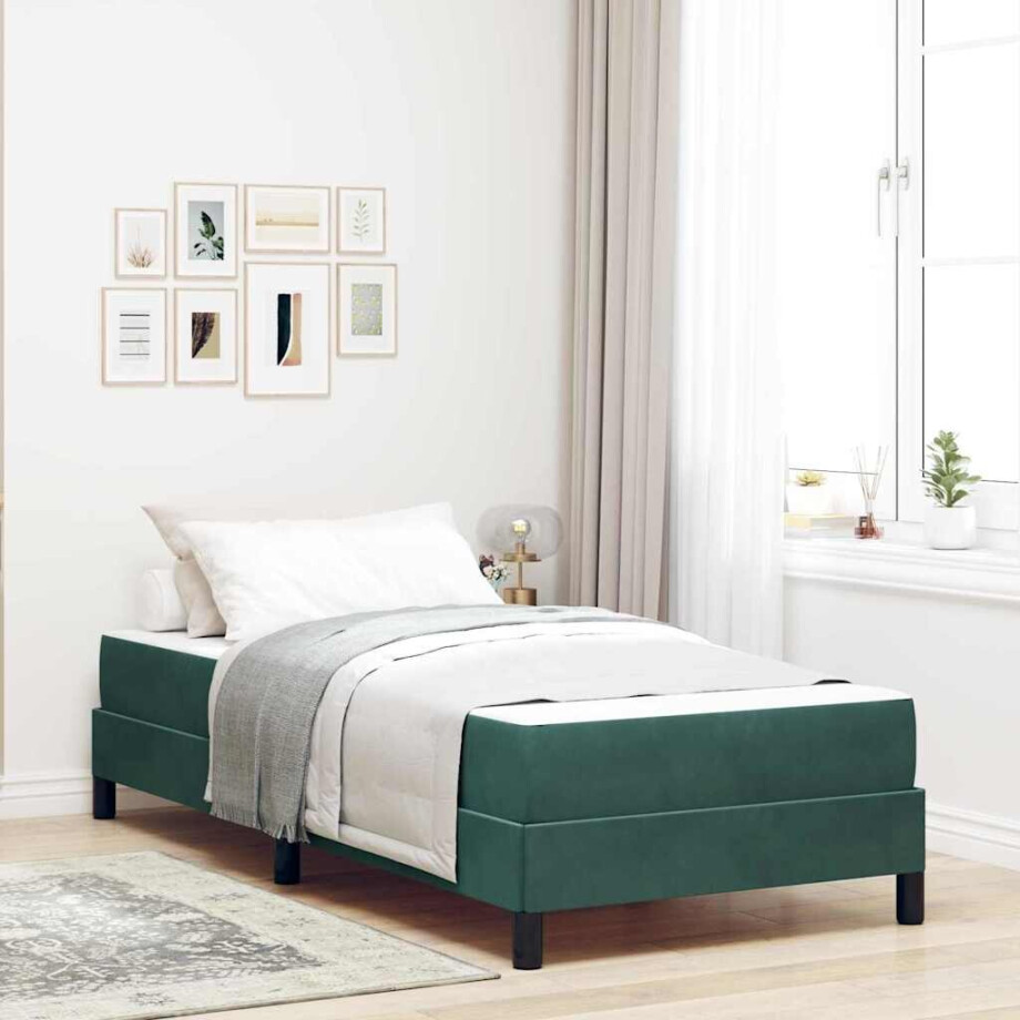 vidaXL Boxspringbed met matras Donkergroen 80 x 220 cm Stof afbeelding 1