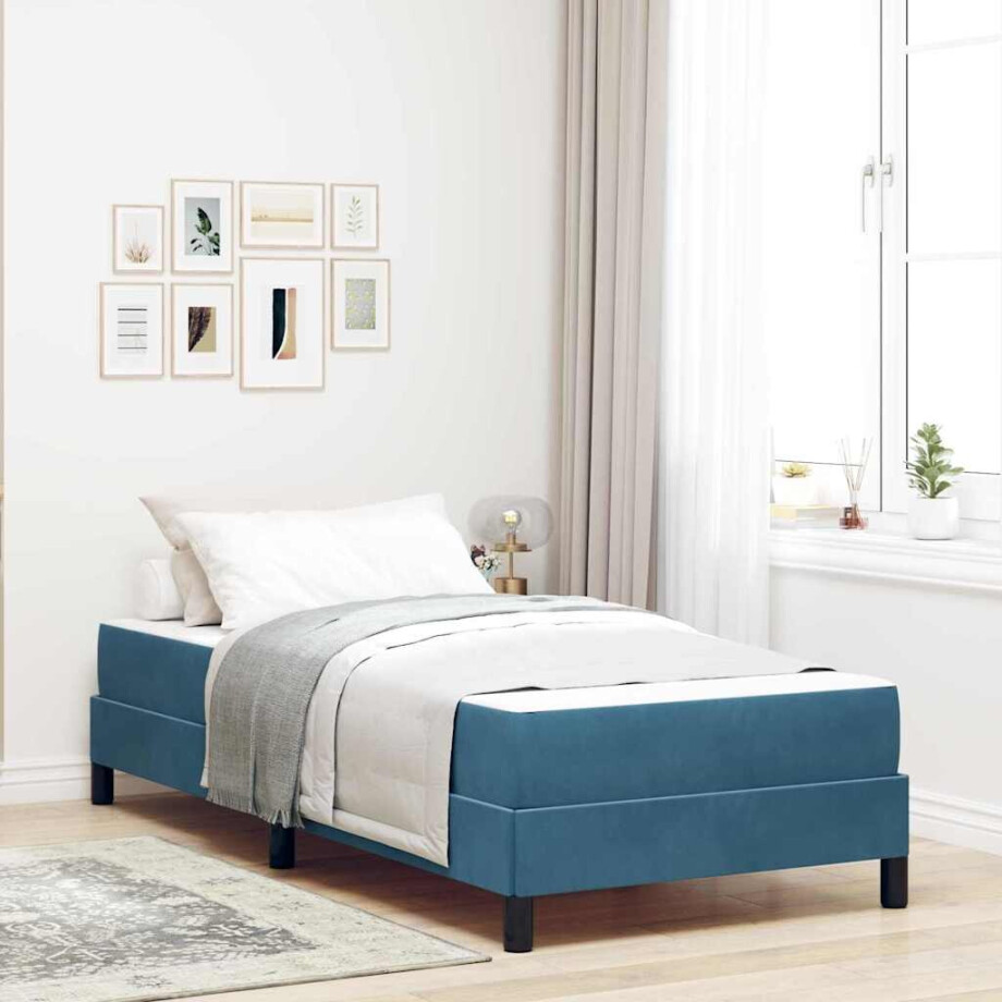 vidaXL Boxspringbed met matras Donkerblauw 100 x 220 cm Stof vidaXL Boxspringbed met matras Donkerblauw 100 x 220 cm Stof afbeelding 1
