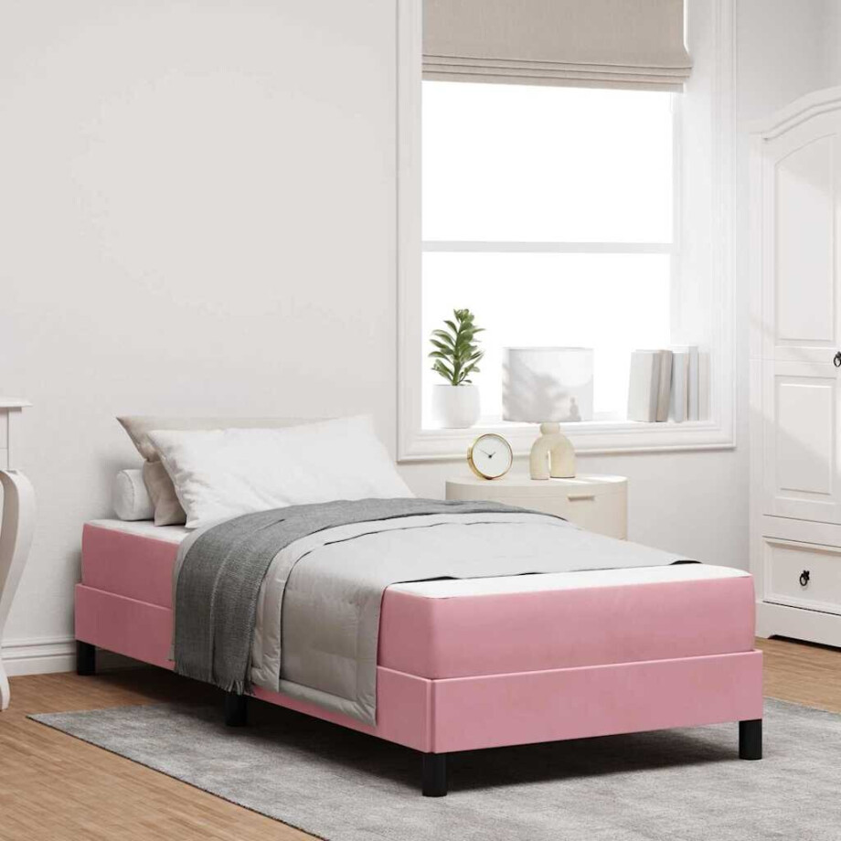 vidaXL Boxspringbed met matras Roze 100 x 220 cm Stof afbeelding 1