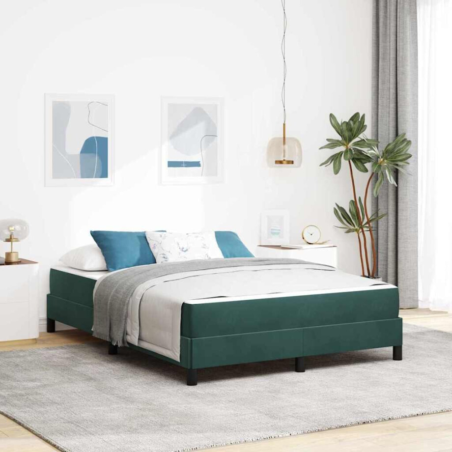 vidaXL Boxspringbed met matras Donkergroen 160 x 220 cm Stof afbeelding 1