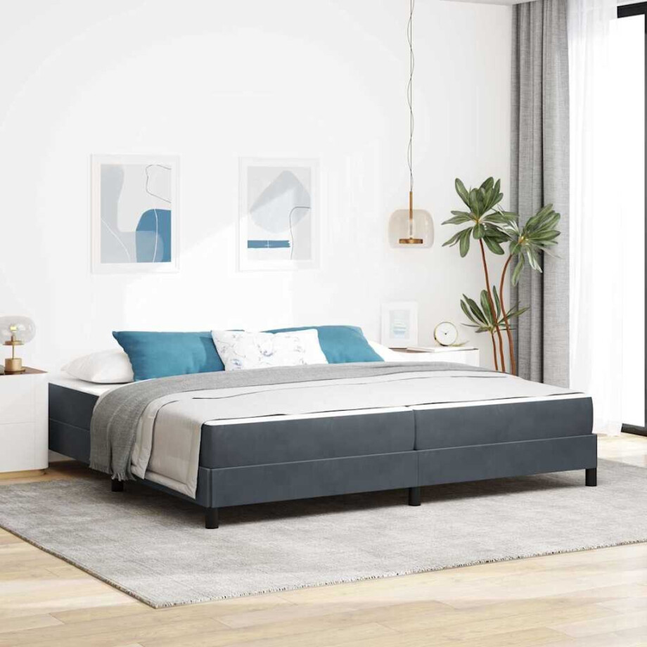 vidaXL Boxspringbed met matras Donkergrijs 200 x 220 cm Stof afbeelding 1