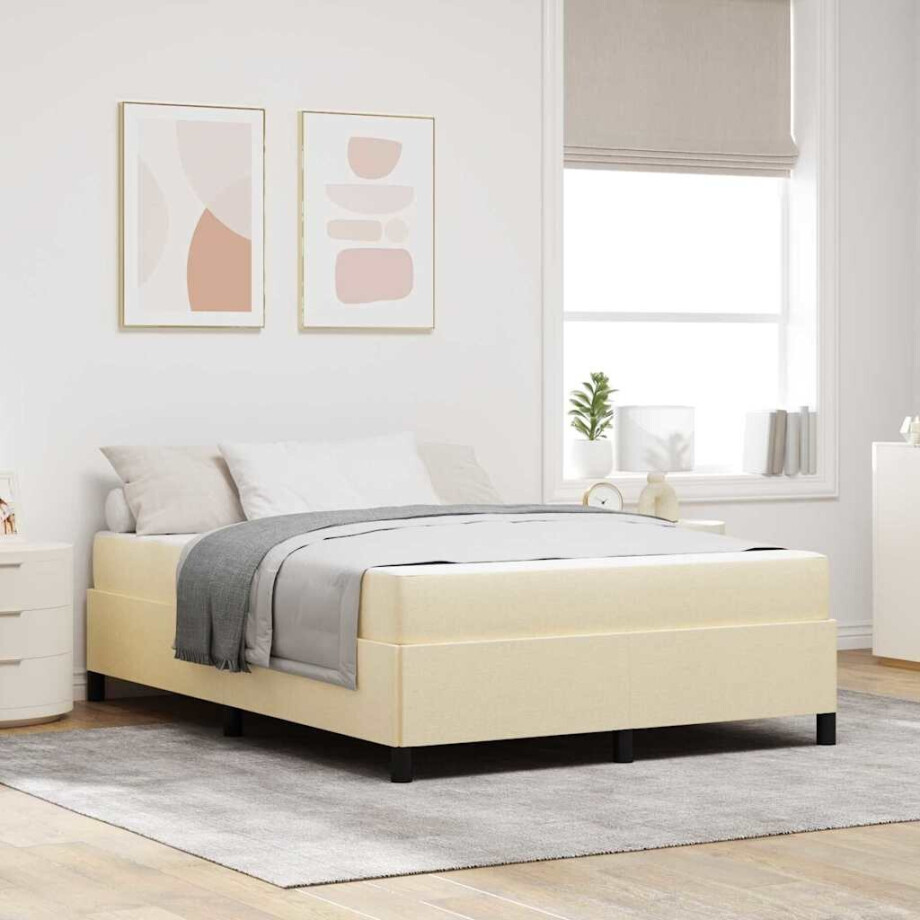 vidaXL Boxspringbed Crème 140 x 200 cm Stof afbeelding 1
