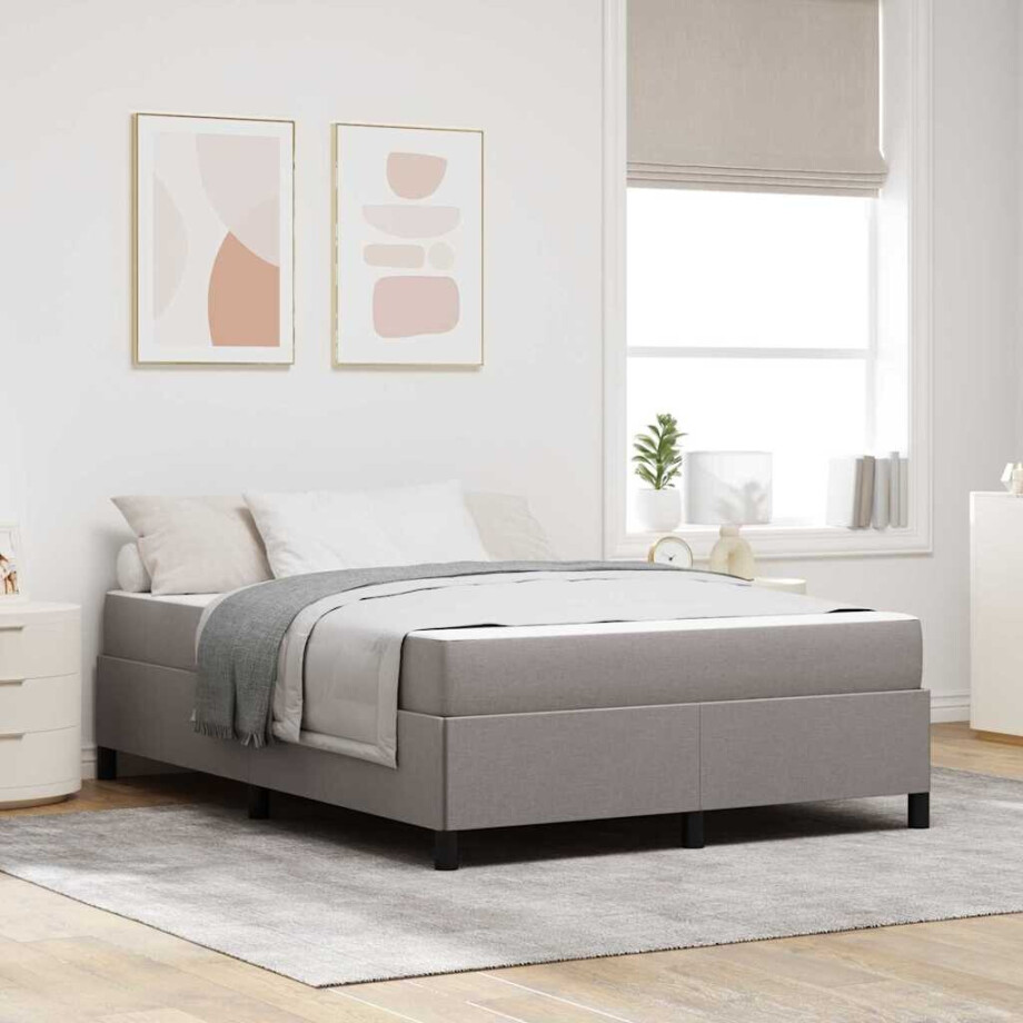 vidaXL Boxspring bed Taupe, Zwart 160 x 200 cm Stof, Engineered Hout afbeelding 1