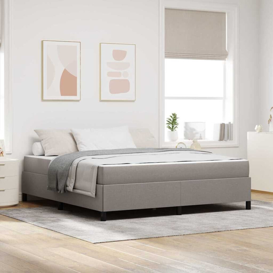 vidaXL Boxspring bed Taupe, Zwart 180 x 200 cm Stof, Engineered Hout afbeelding 1