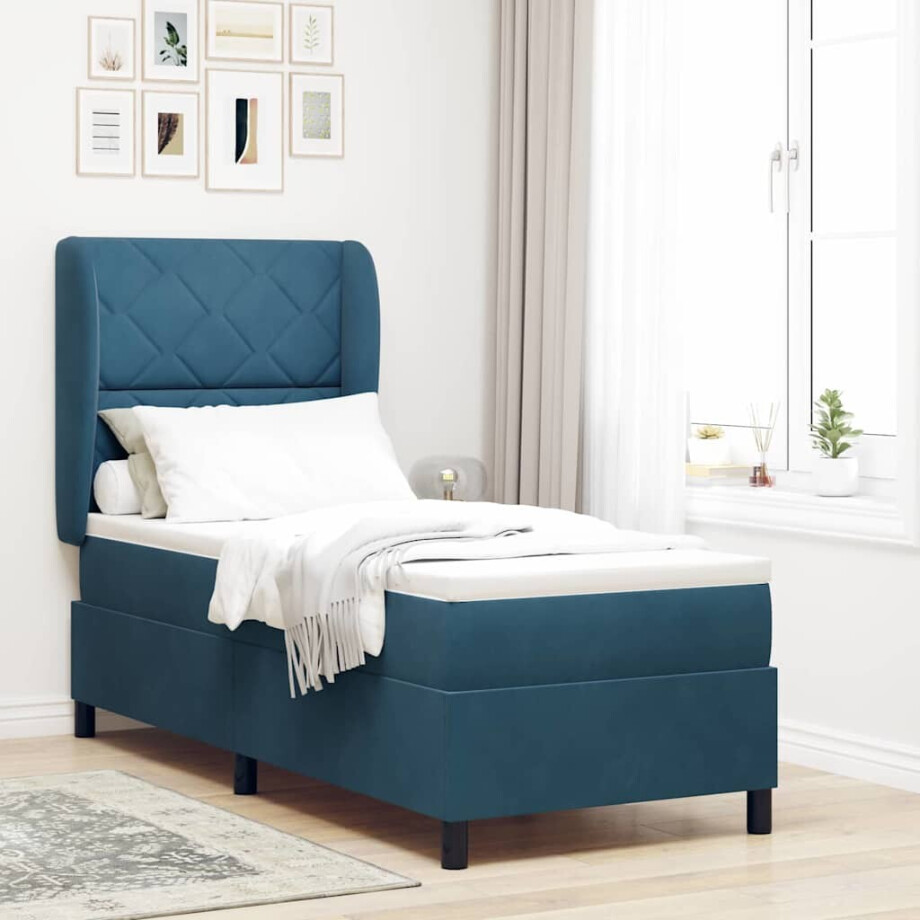 vidaXL Boxspringbed met matras Donkerblauw 200 x 80 cm Fluweel afbeelding 1