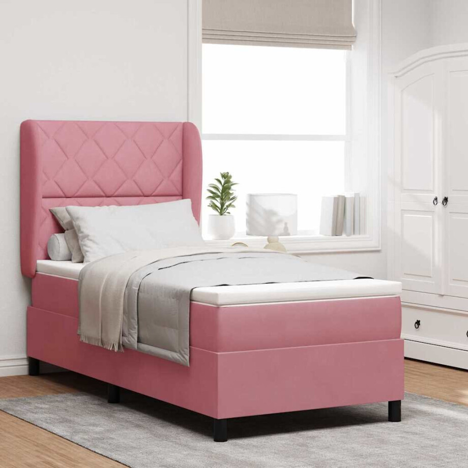 vidaXL Boxspring bed met matras Roze 100 x 200 cm Fluweel afbeelding 1