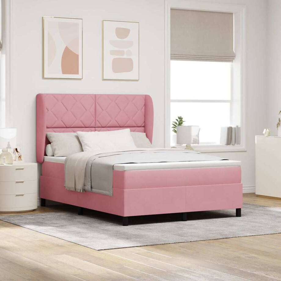 vidaXL Boxspringbed met hoofdeinde Roze 200 x 140 cm Fluweel vidaXL Boxspringbed met hoofdeinde Roze 200 x 140 cm Fluweel afbeelding 1