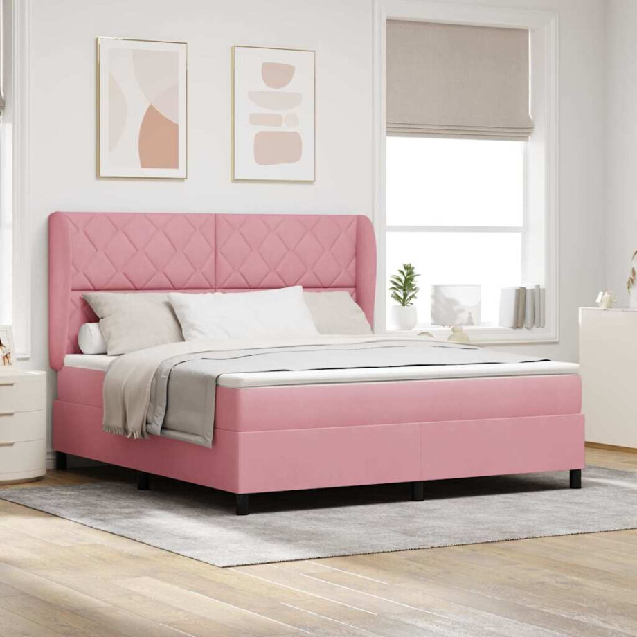 vidaXL Boxspringbed met matras Roze 200 x 180 cm Fluweel vidaXL Boxspringbed met matras Roze 200 x 180 cm Fluweel afbeelding 1