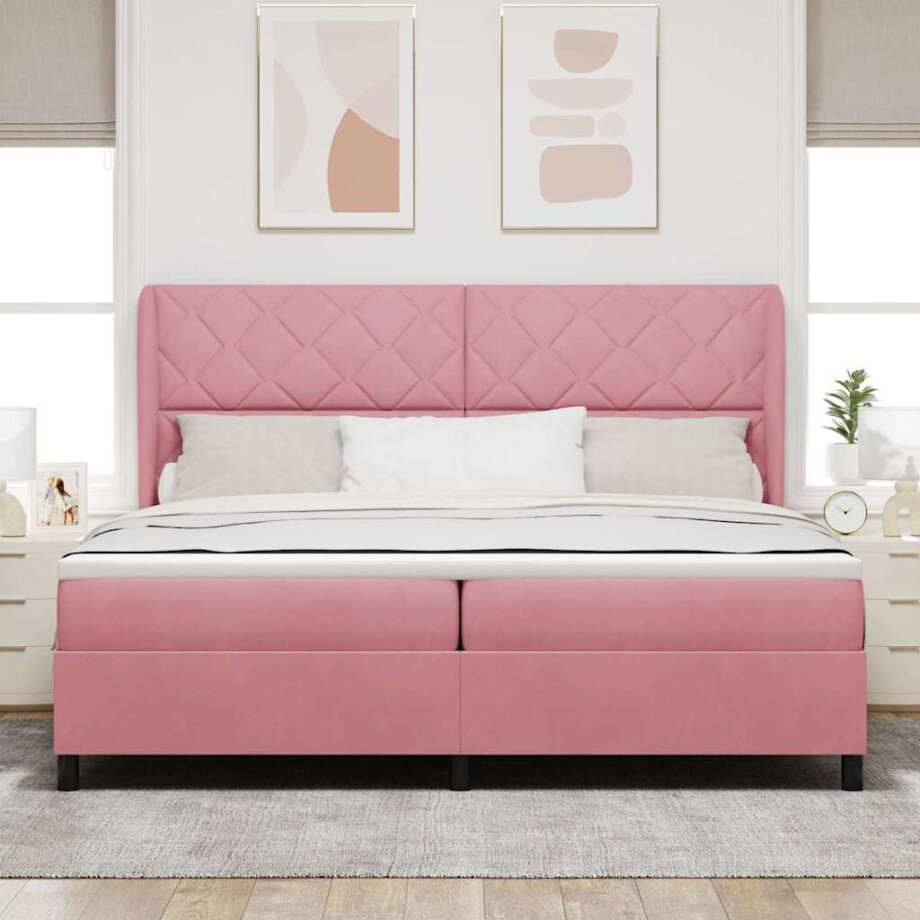 vidaXL Boxspring bed met matras Roze 200 x 200 cm Fluweel vidaXL Boxspring bed met matras Roze 200 x 200 cm Fluweel afbeelding 1