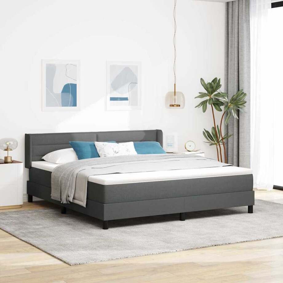 vidaXL Boxspringbed met hoofdeinde Donkergrijs 200 x 180 cm Stof afbeelding 1