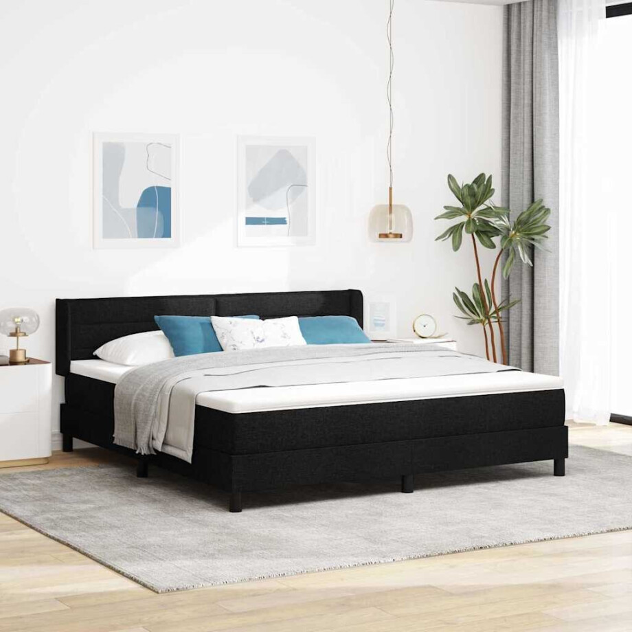 vidaXL Boxspringbed met hoofdeinde Zwart 200 x 180 cm Stof afbeelding 1