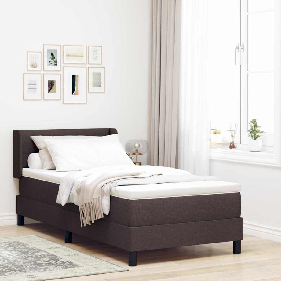 vidaXL Boxspringbed met hoofdeinde Donkerbruin 190 x 90 cm Stof afbeelding 1
