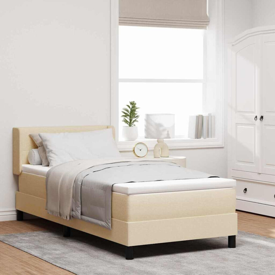 vidaXL Boxspringbed met hoofdeinde Crème 200 x 100 cm Stof vidaXL Boxspringbed met hoofdeinde Crème 200 x 100 cm Stof afbeelding 1