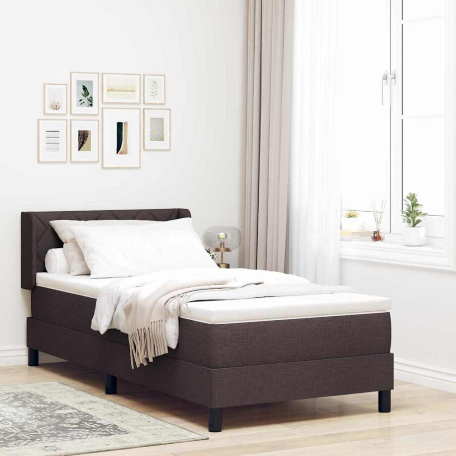 vidaXL Boxspringbed met hoofdeinde Donkerbruin 190 x 90 cm Stof afbeelding 1