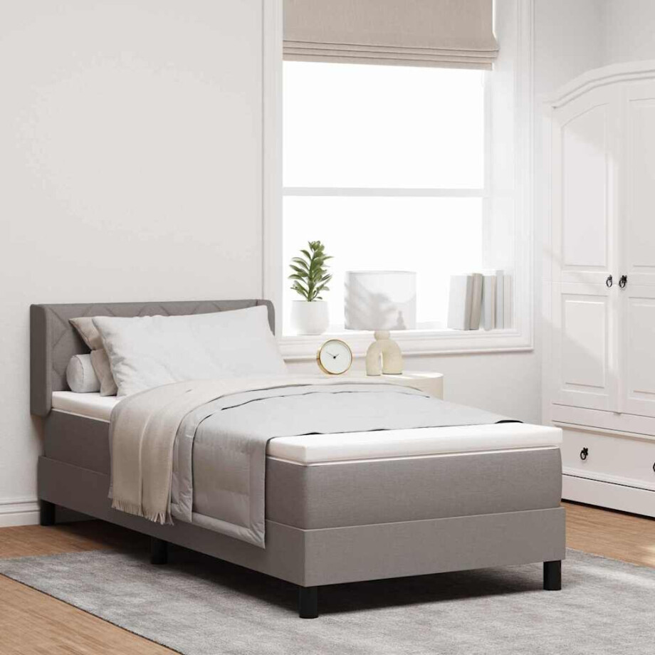 vidaXL Boxspringbed met hoofdeinde Taupe 190 x 90 cm Stof afbeelding 1