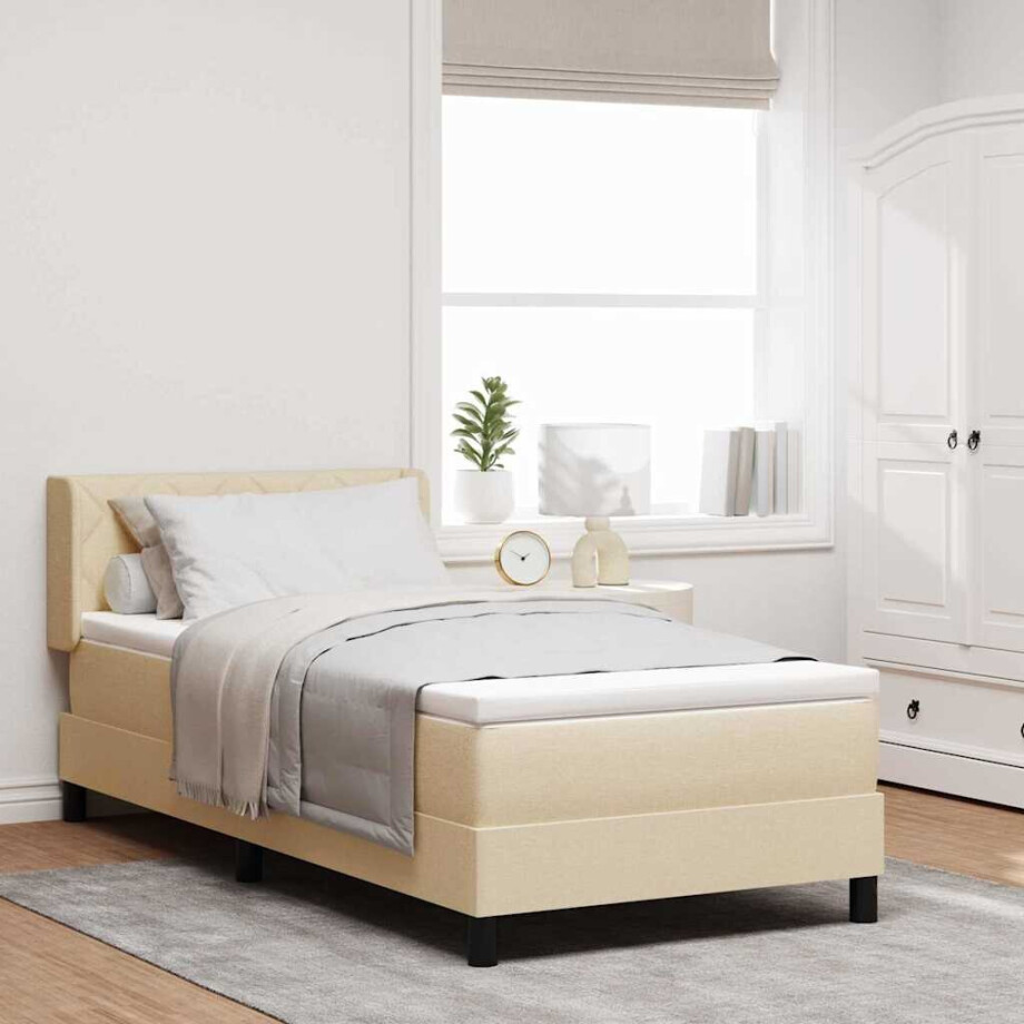 vidaXL Boxspringbed met matras Crème 190 x 90 cm Polyester vidaXL Boxspringbed met matras Crème 190 x 90 cm Polyester afbeelding 1