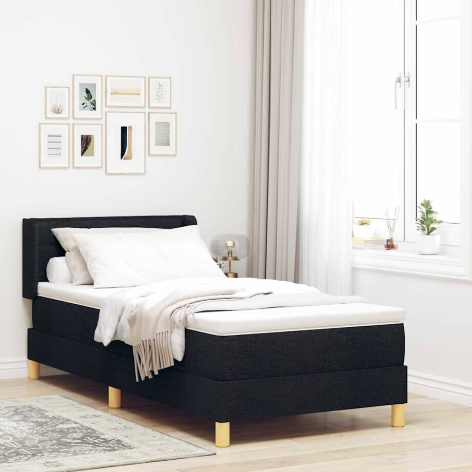 vidaXL Boxspringbed met matras met hoofdeinde Zwart 200 x 80 cm Stof afbeelding 1