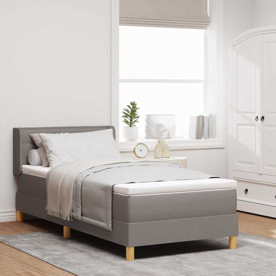 vidaXL Boxspringbed met matras met hoofdeinde Taupe 190 x 90 cm Stof afbeelding 1