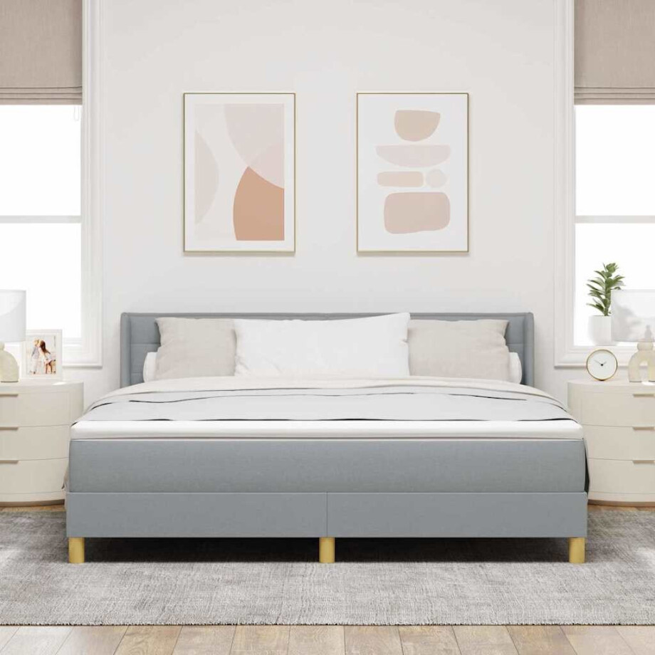 vidaXL Boxspringbed met matras Lichtgrijs 200 x 180 cm Stof afbeelding 1