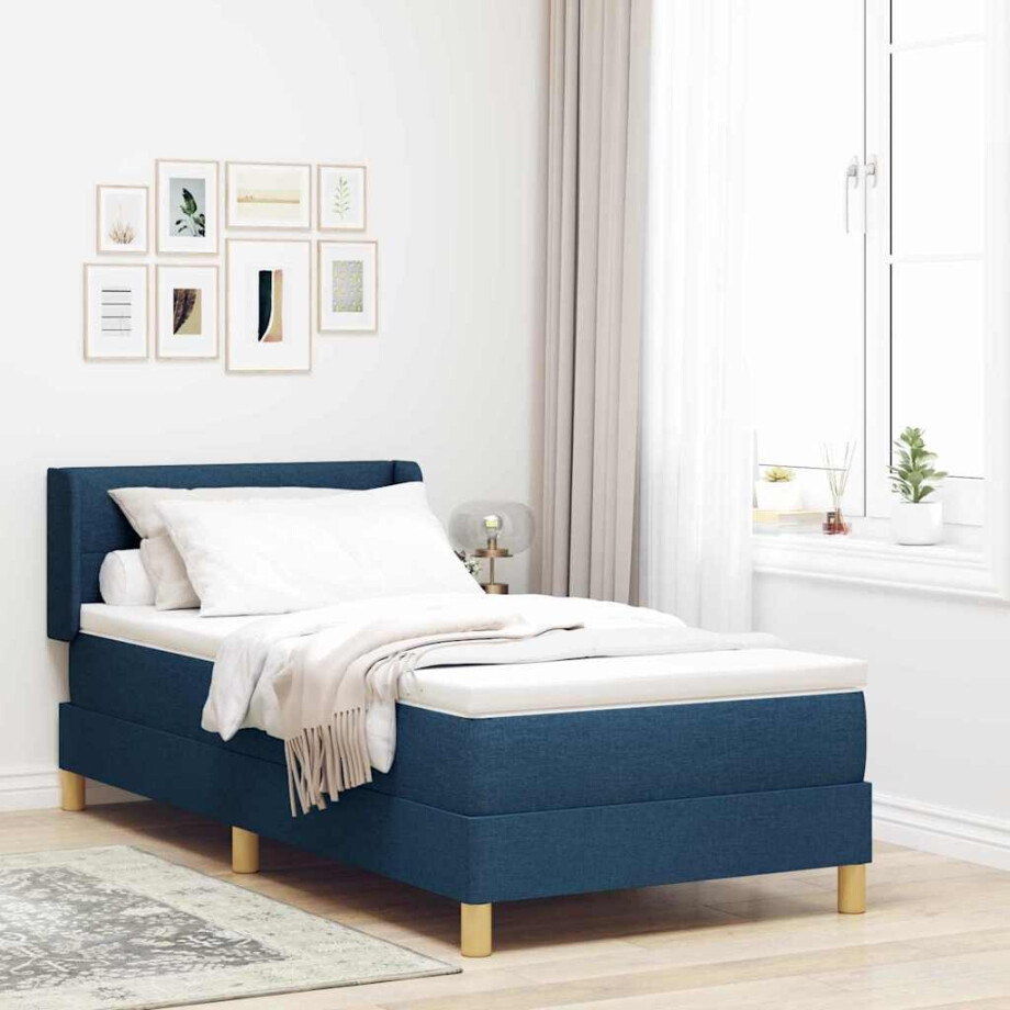 vidaXL Boxspringbed met matras met hoofdeinde Blauw 190 x 90 cm Stof afbeelding 1