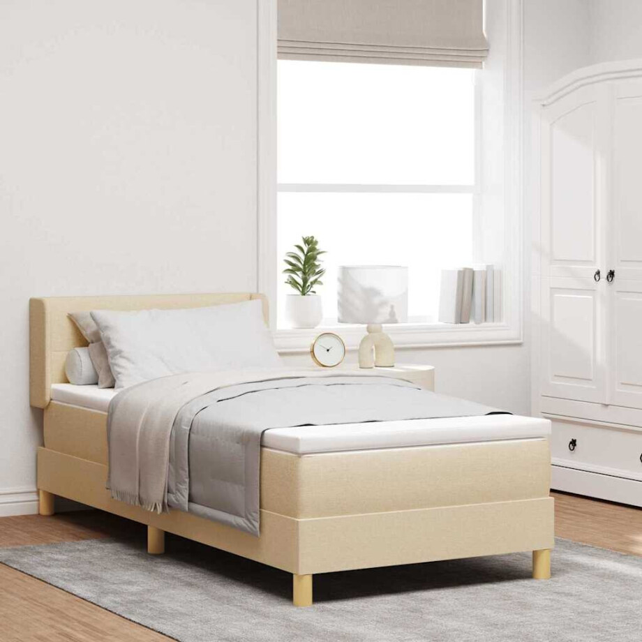 vidaXL Boxspringbed met hoofdeinde Crème 200 x 100 cm Stof vidaXL Boxspringbed met hoofdeinde Crème 200 x 100 cm Stof afbeelding 1