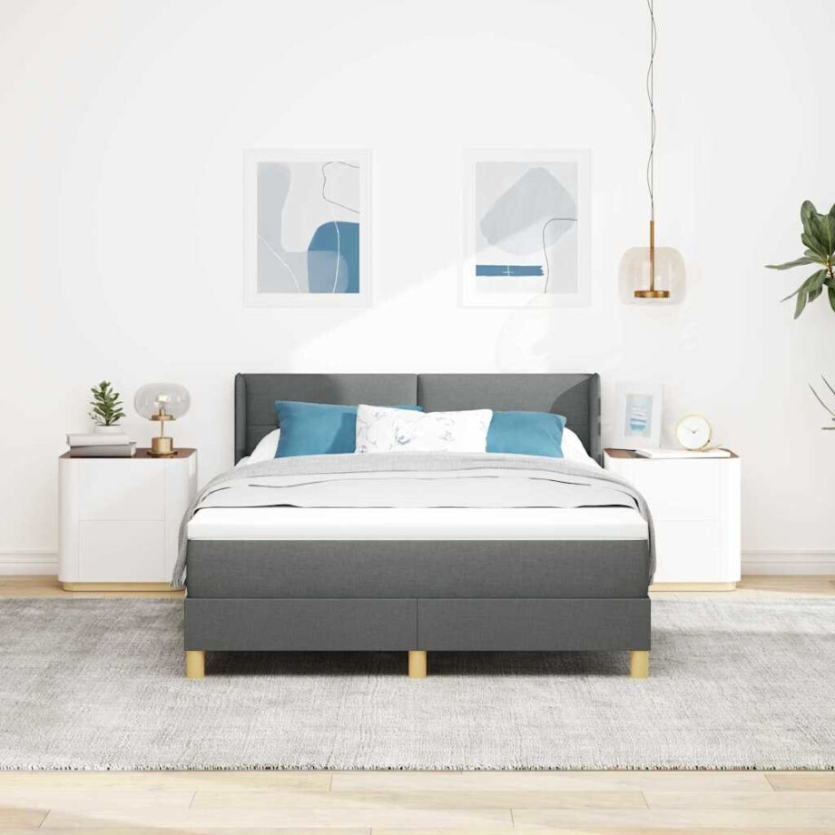vidaXL Boxspringbed met matras Donkergrijs 200 x 140 cm Stof afbeelding 1