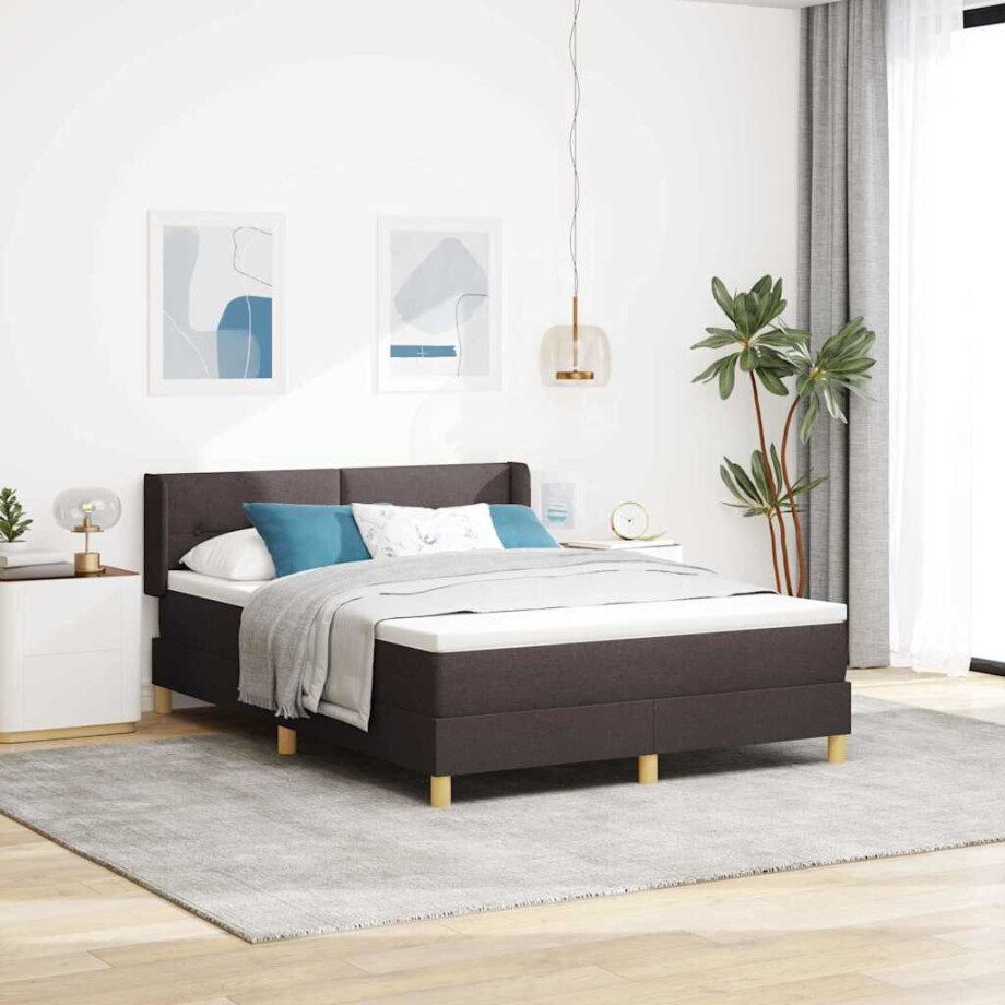 vidaXL Boxspringbed met matras Donkerbruin 200 x 140 cm Stof afbeelding 1