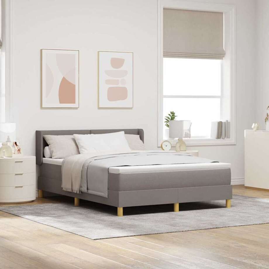 vidaXL Boxspringbed met hoofdeinde Taupe 200 x 160 cm Stof afbeelding 1