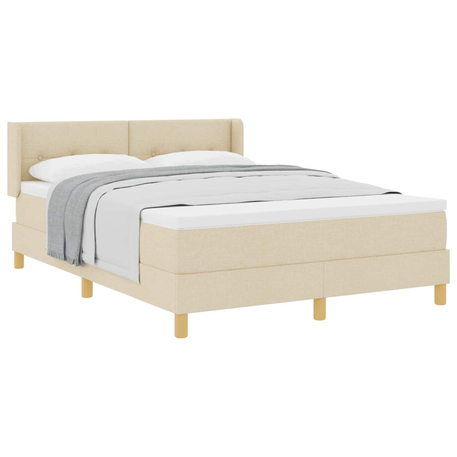 vidaXL Boxspringbed met matras met hoofdeinde Crème 200 x 160 cm Stof afbeelding 1